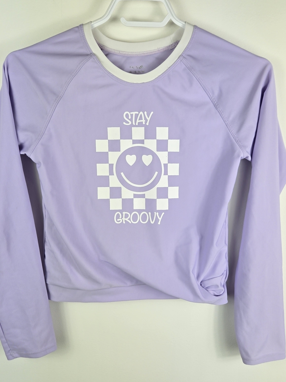 George Kids Stay Groovy Rashguard Bikini Set Rashguard Lavender Smiley XL -14-16